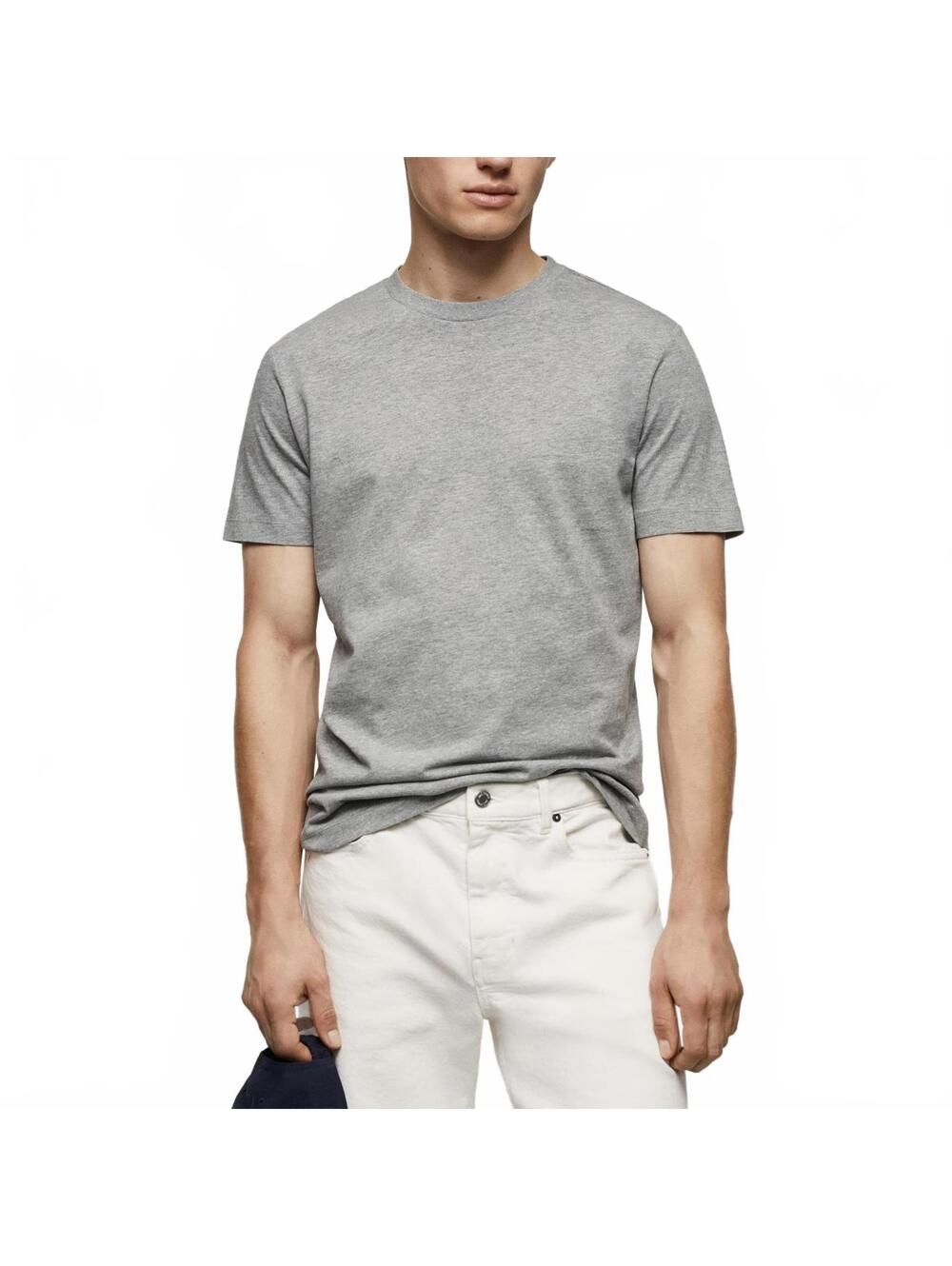 Mango Basic Cotton Stretch T-Shirt Heather Grey NWT XXL